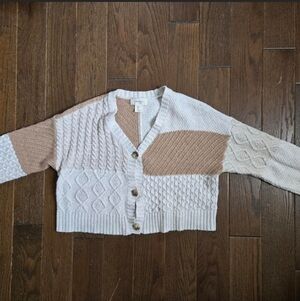 Jessica Simpson Cream and Tan Knit Cardigan